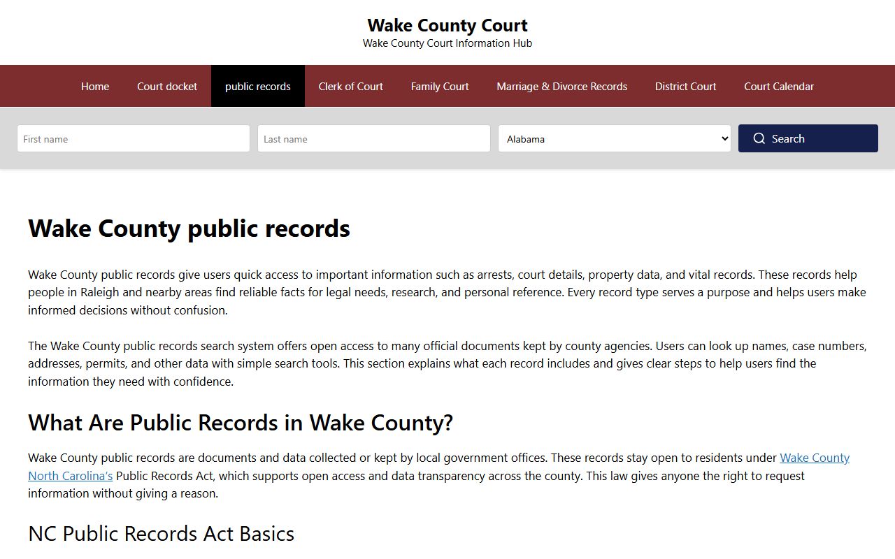 Wake County court records system for Apex area criminal case information