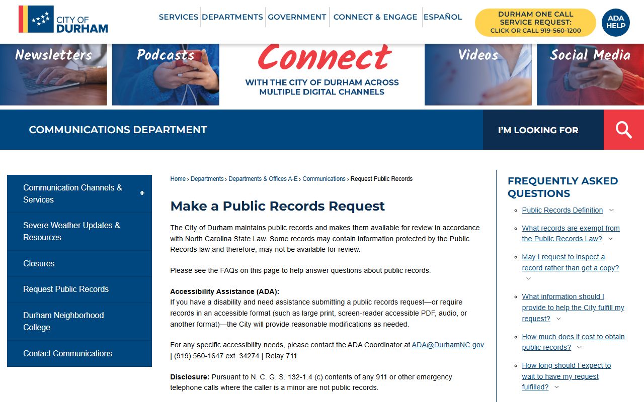 Durham Police Department public records request portal