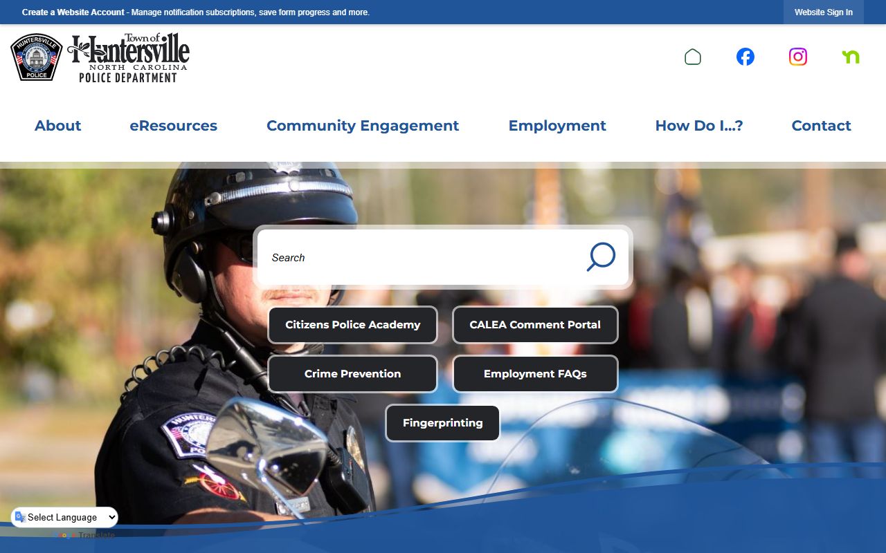 Huntersville Police Department serving northern Mecklenburg County