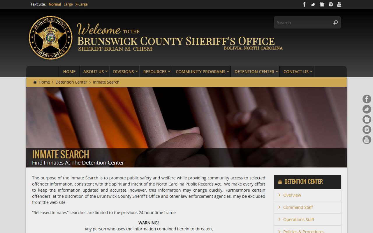 Brunswick County Sheriff inmate search portal for busted mugshots