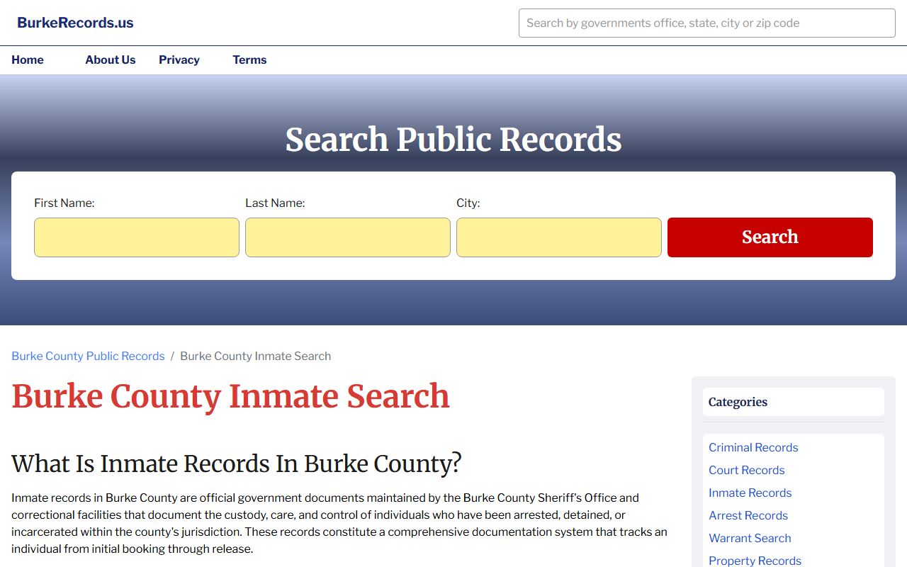 Burke County inmate search tool for booking records