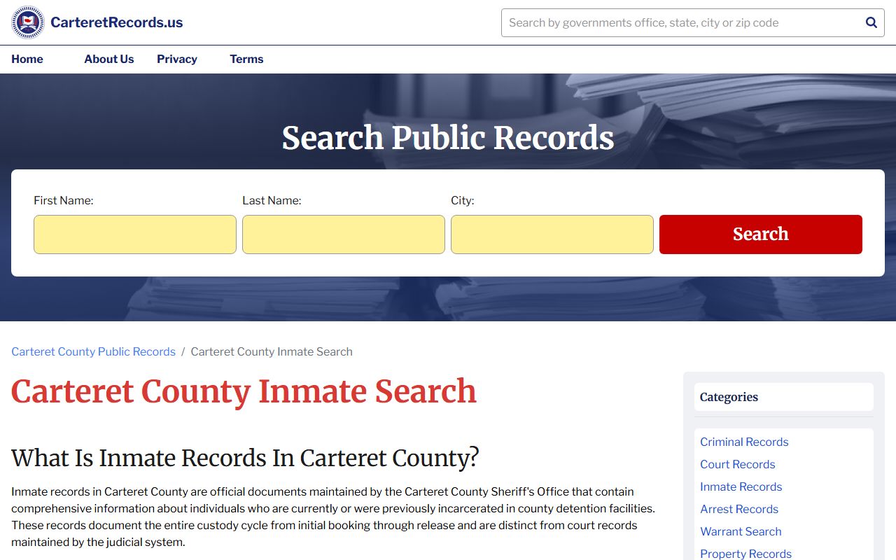 Carteret County Sheriff inmate search for busted mugshots and booking records