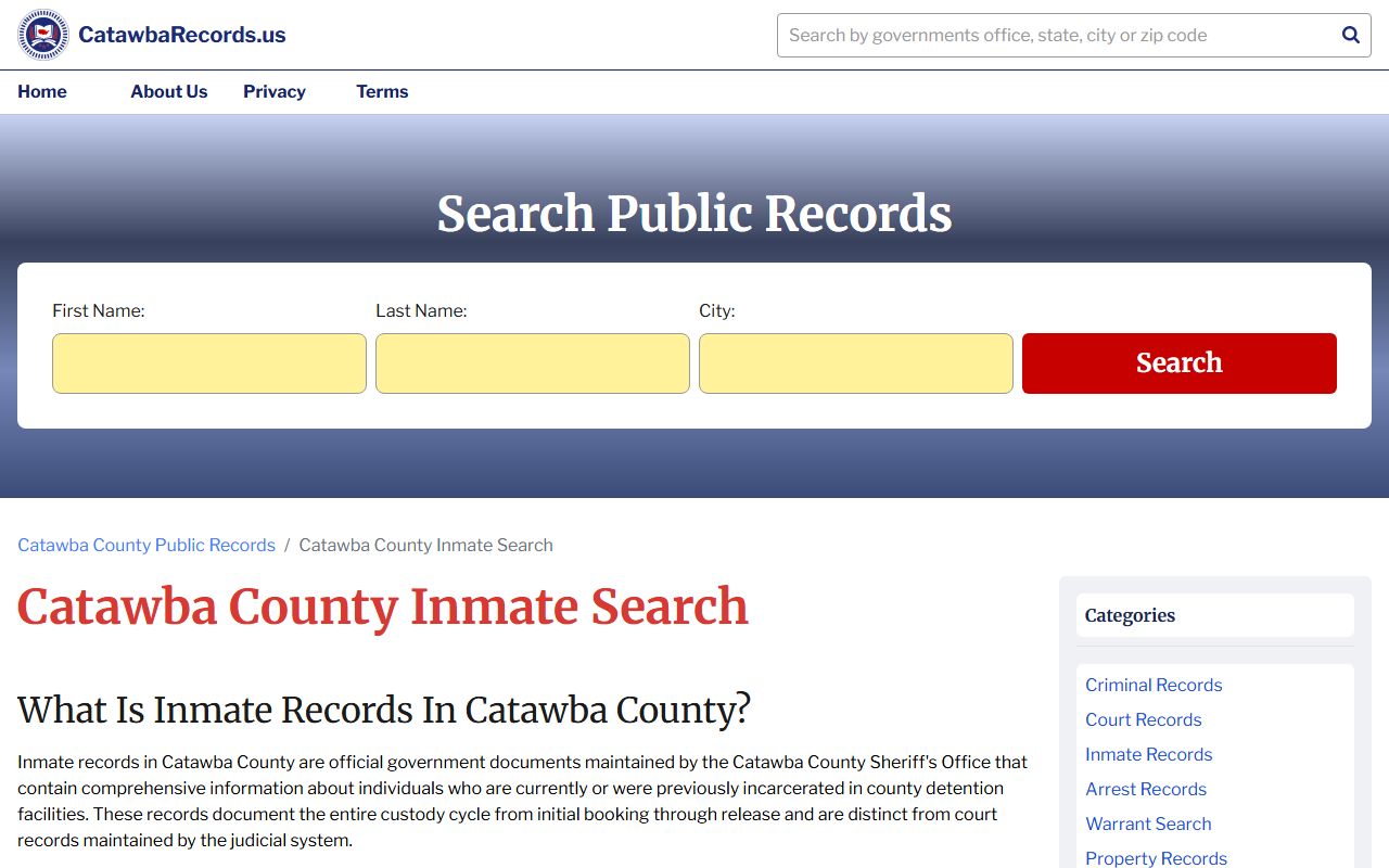 Catawba County Sheriff inmate search portal for busted mugshots