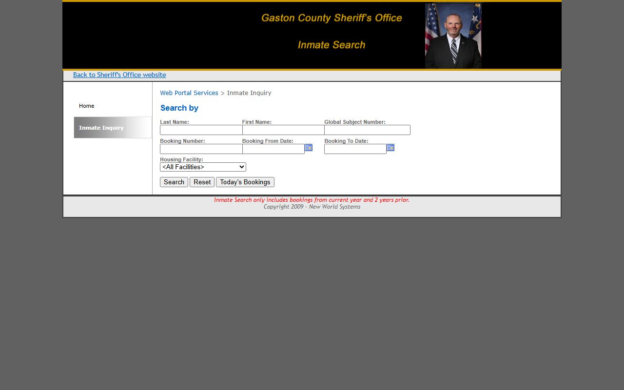 Gaston County Sheriff inmate inquiry system for busted mugshots