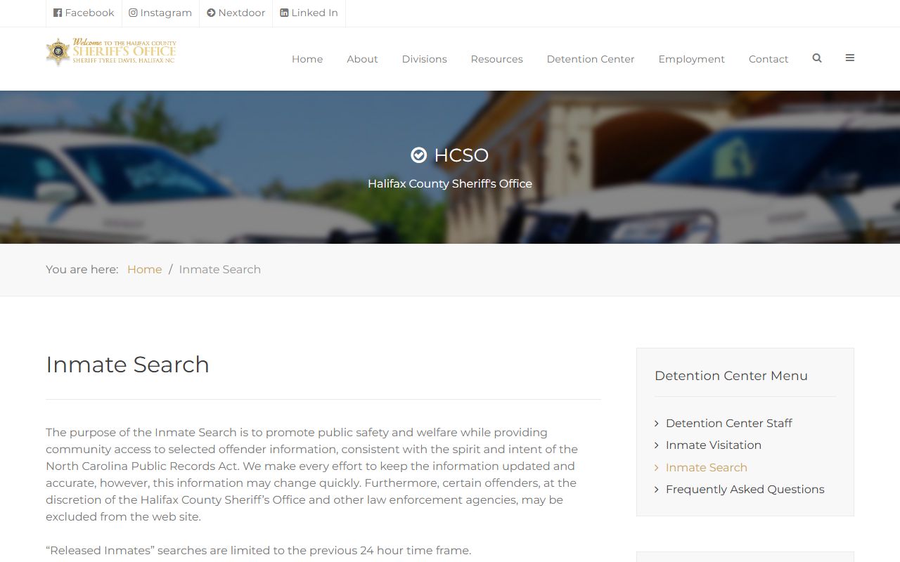 Halifax County online inmate search for mugshots