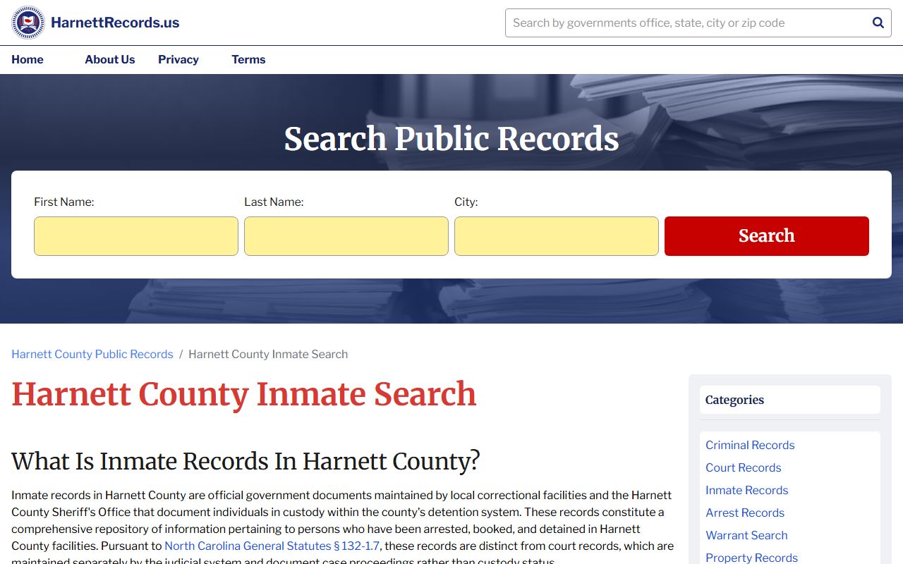 Harnett County Sheriff office and inmate records