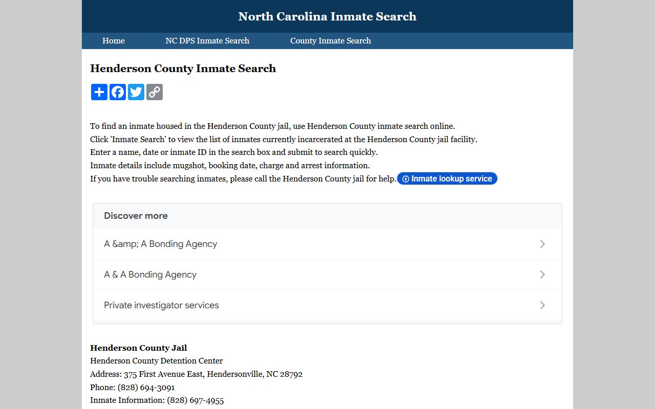 Henderson County Sheriff's Office and inmate search