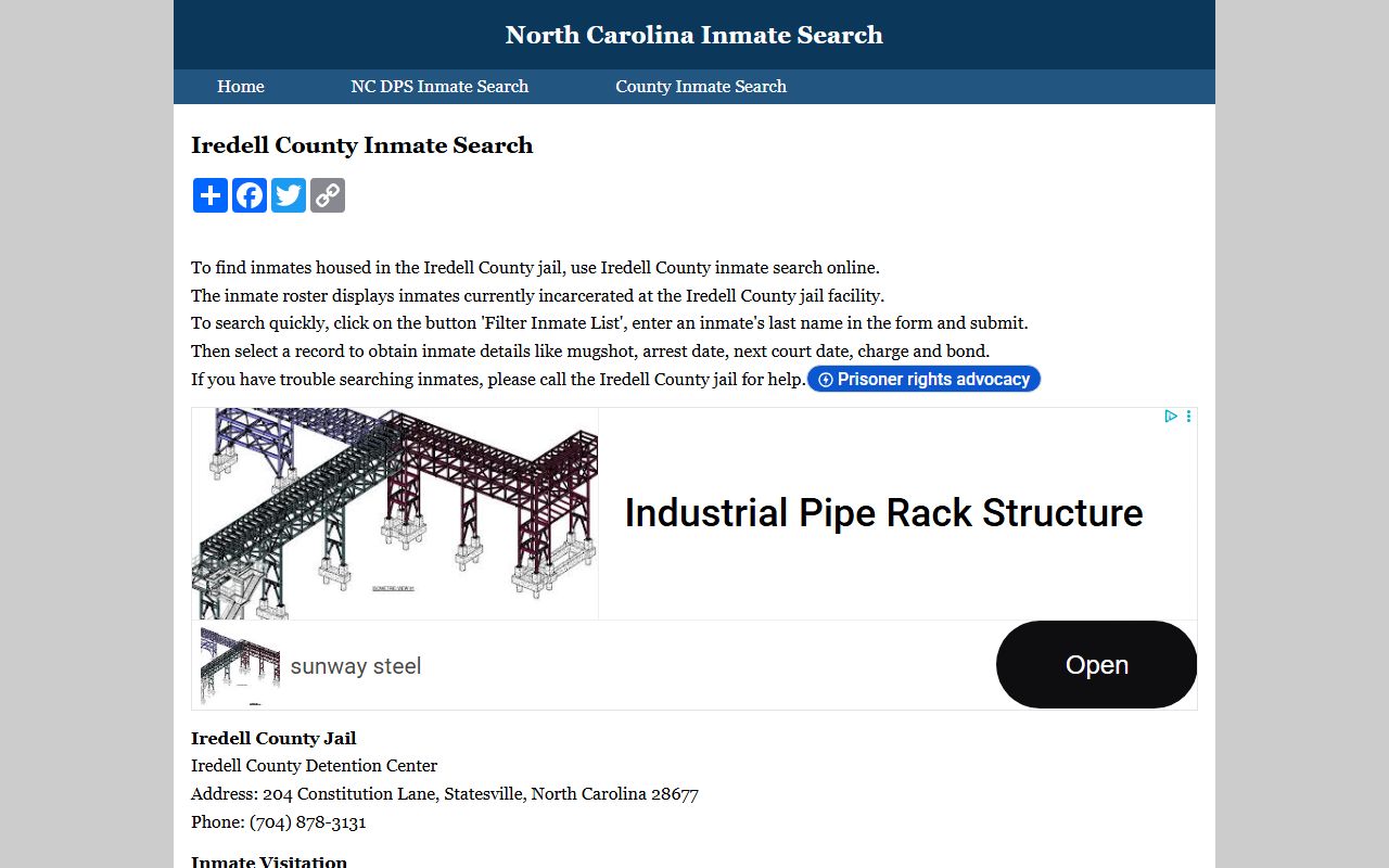 Iredell County Sheriff's Office and Detention Center for inmate search and busted mugshots