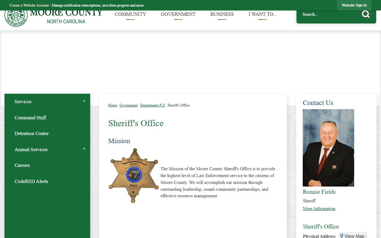 Moore County Sheriff's Office website and detention information in Carthage North Carolina