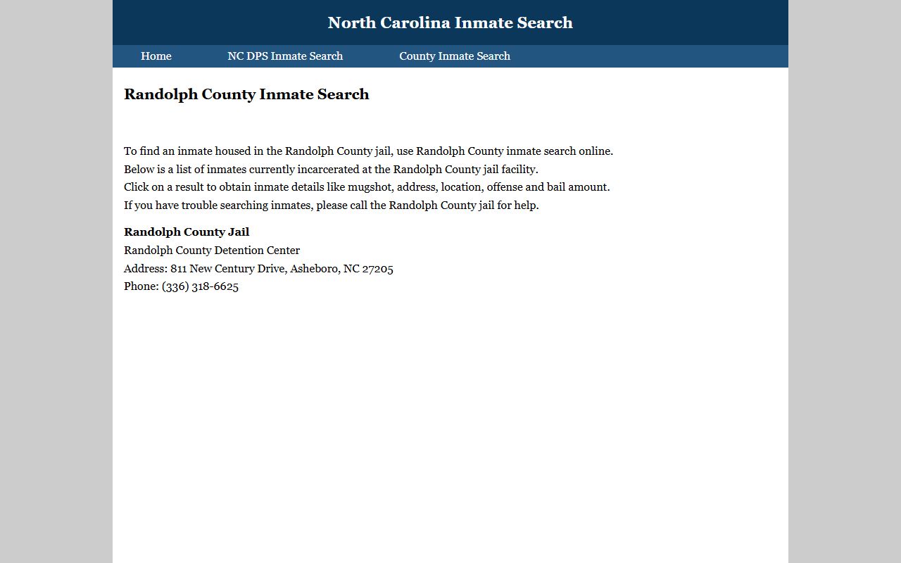 Randolph County Sheriff inmate search for busted mugshots and arrest records in Asheboro NC