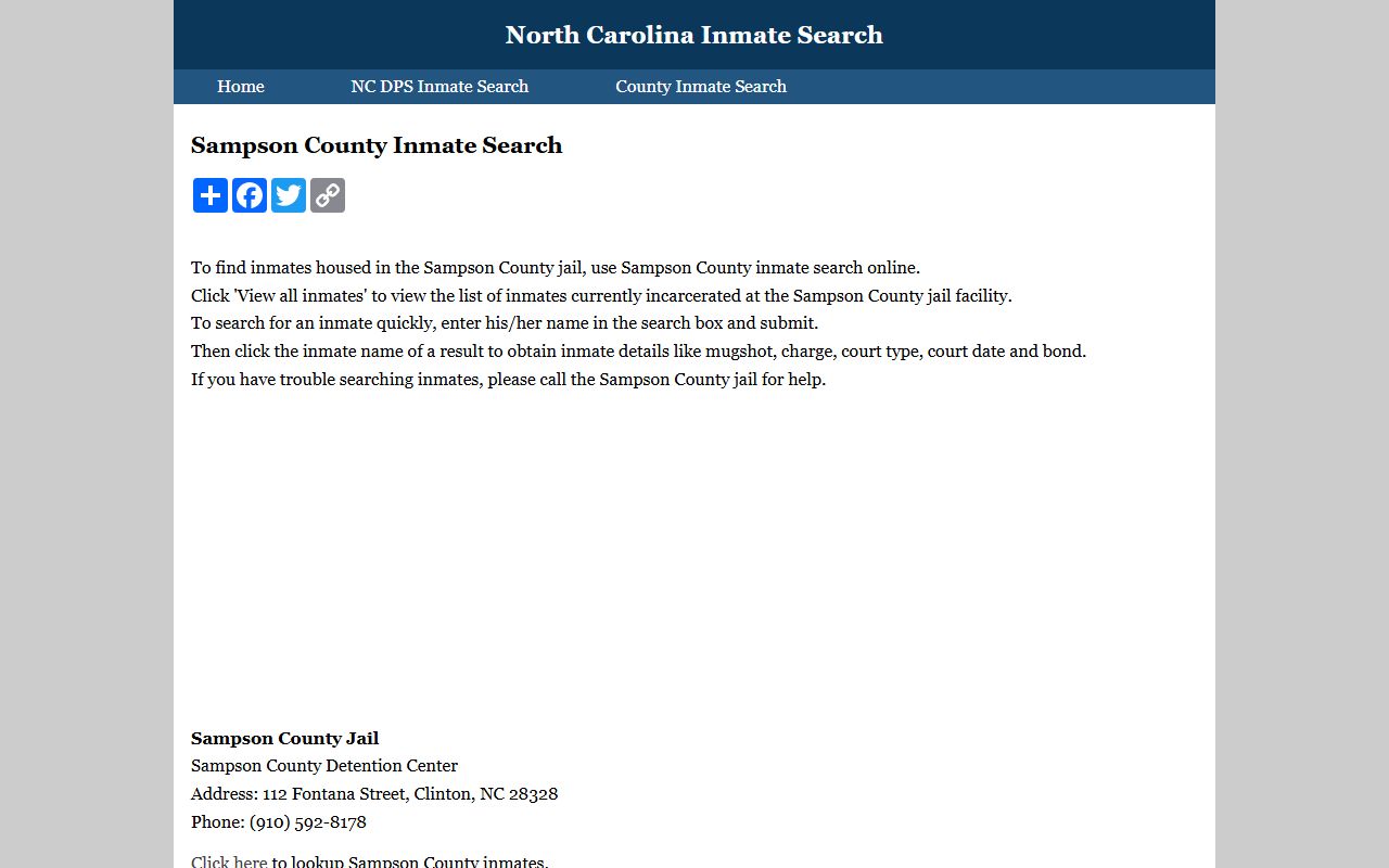 Sampson County Sheriff inmate search for busted mugshots and arrest records in Clinton NC