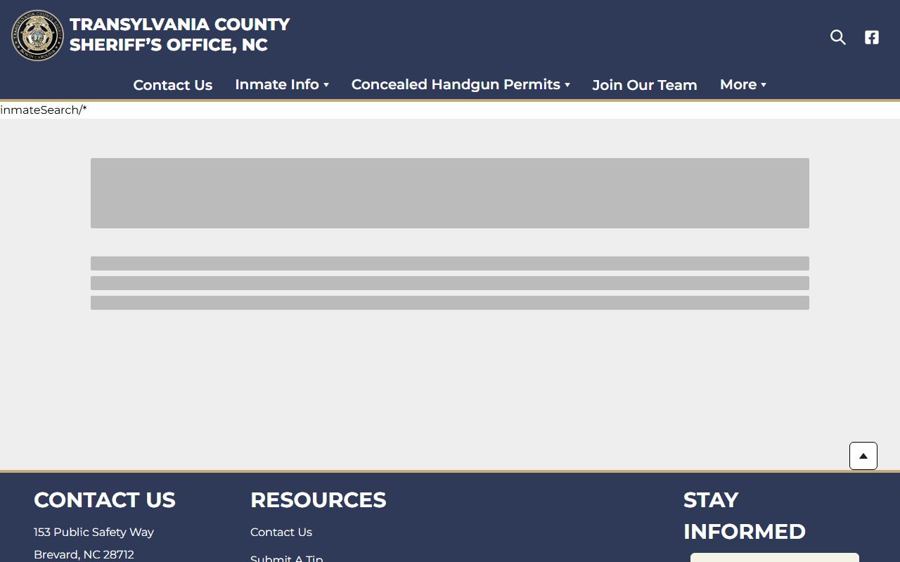 Transylvania County Sheriff inmate search page showing booking records
