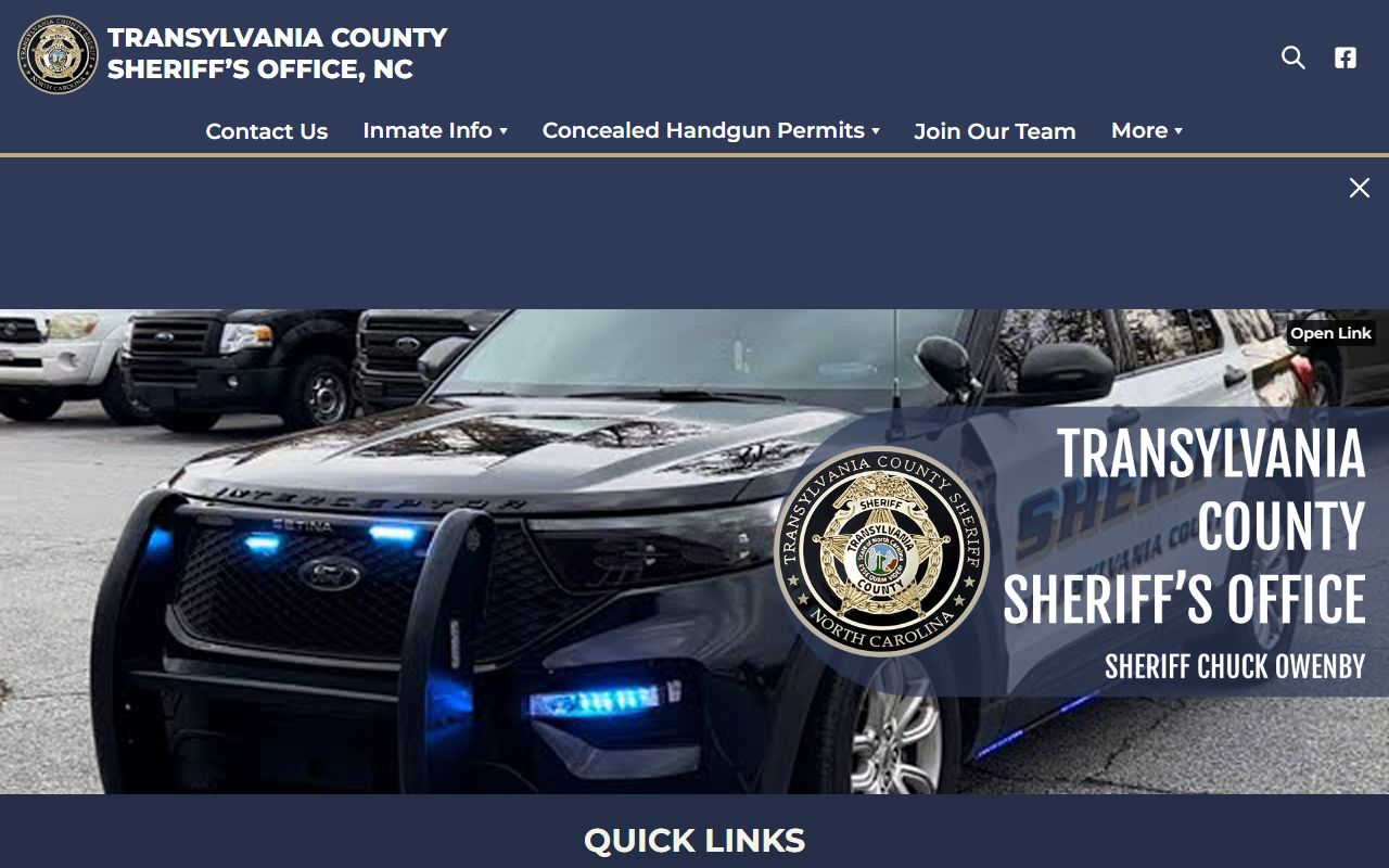 Transylvania County Sheriff's Office website showing most wanted and recent arrests