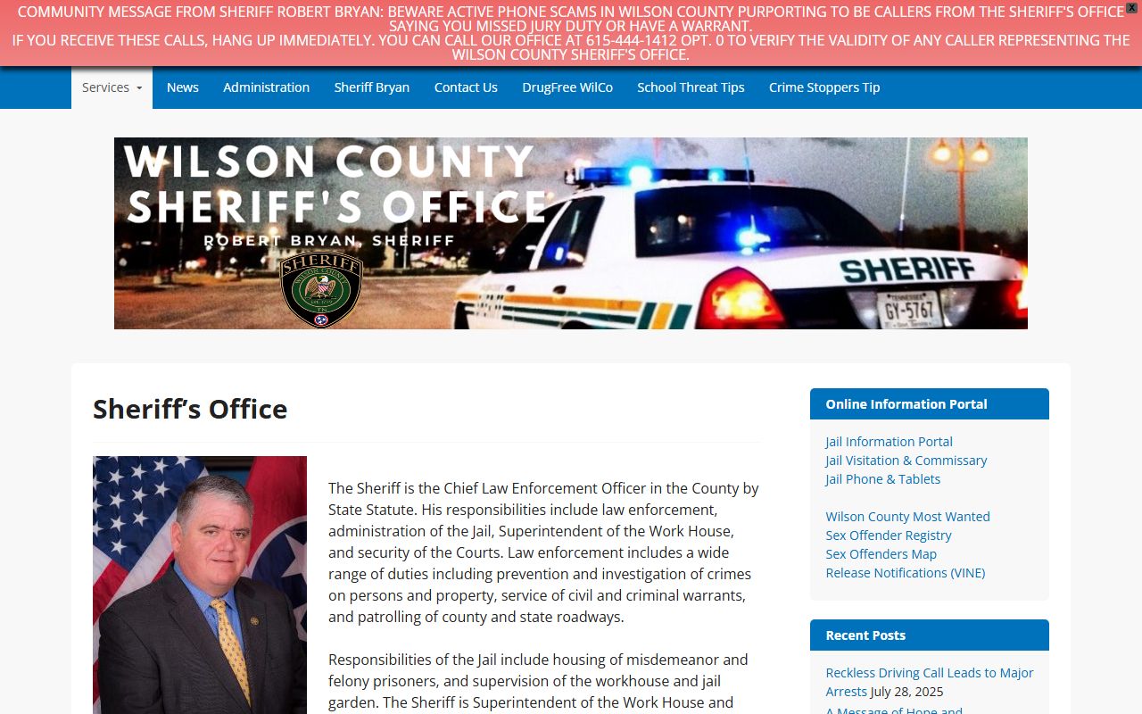 Wilson County Sheriff Office for busted mugshots and arrest record searches