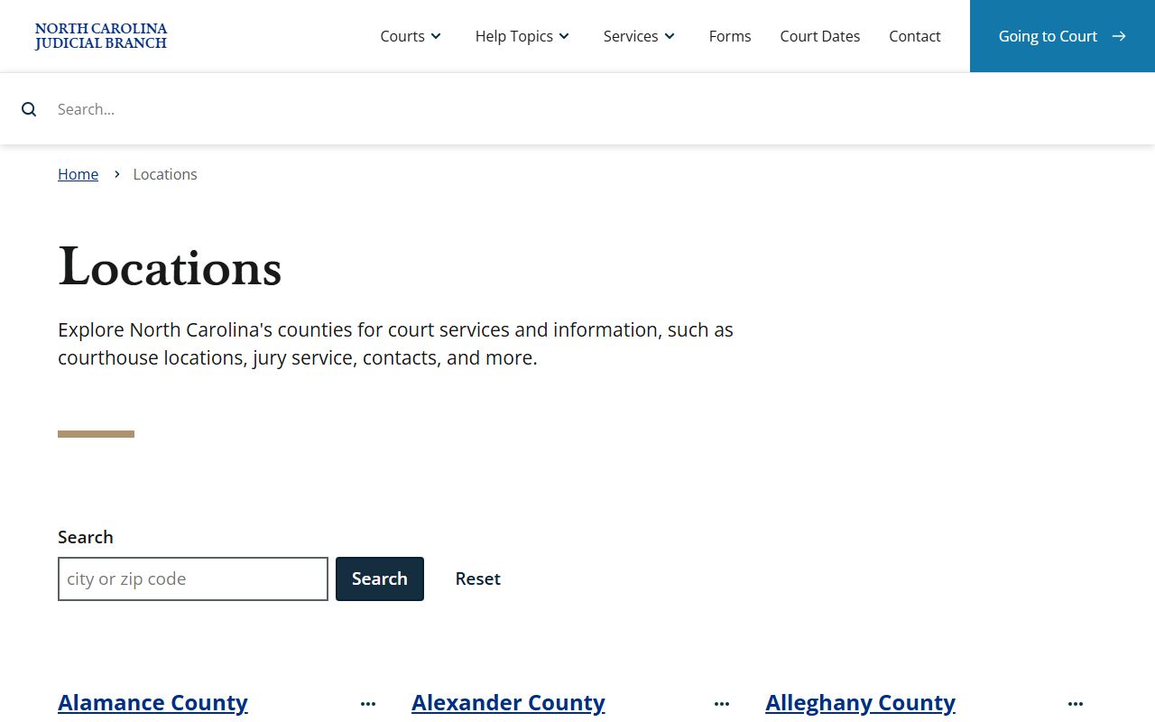 NC Courts courthouse locations page for North Carolina busted mugshots and arrest records