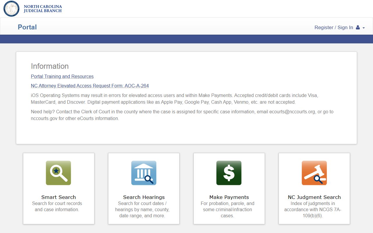 NC eCourts Portal for searching North Carolina busted mugshots and arrest records