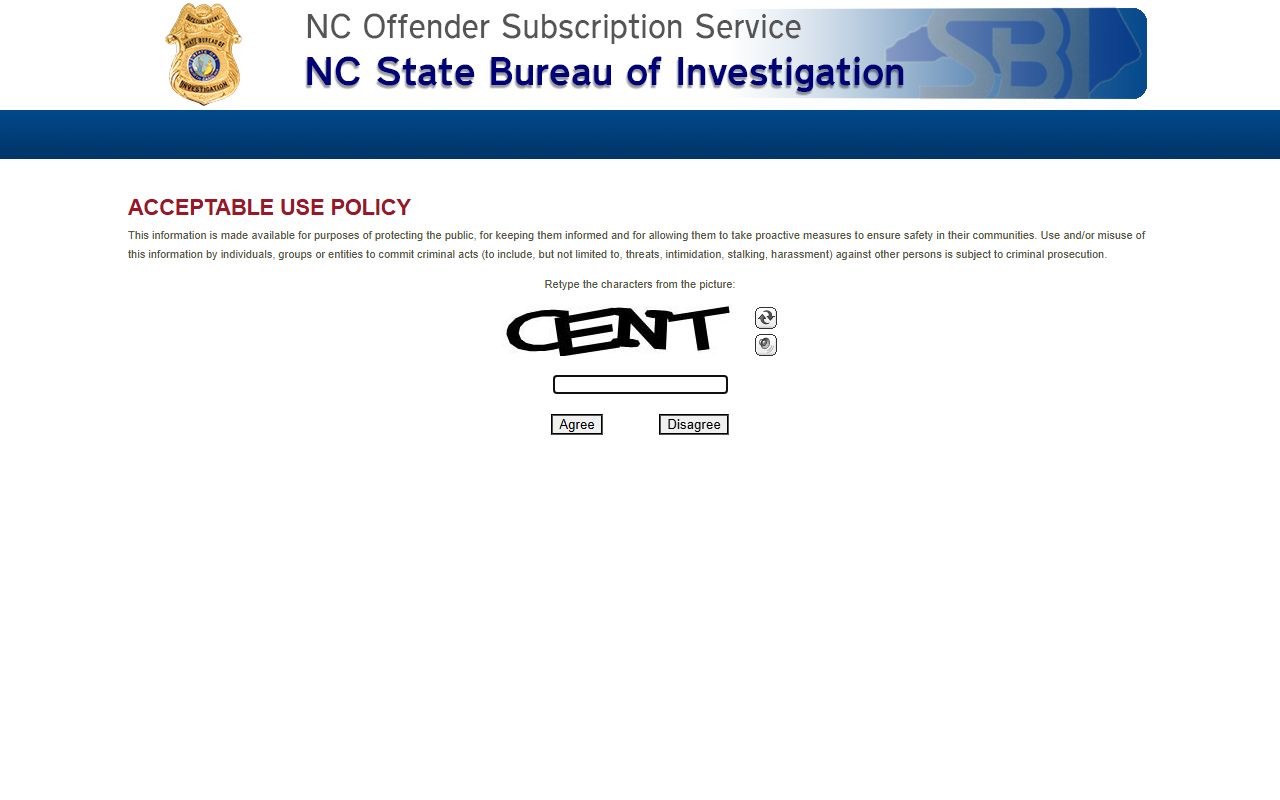 NC SBI sex offender alert signup page for North Carolina busted mugshots notifications