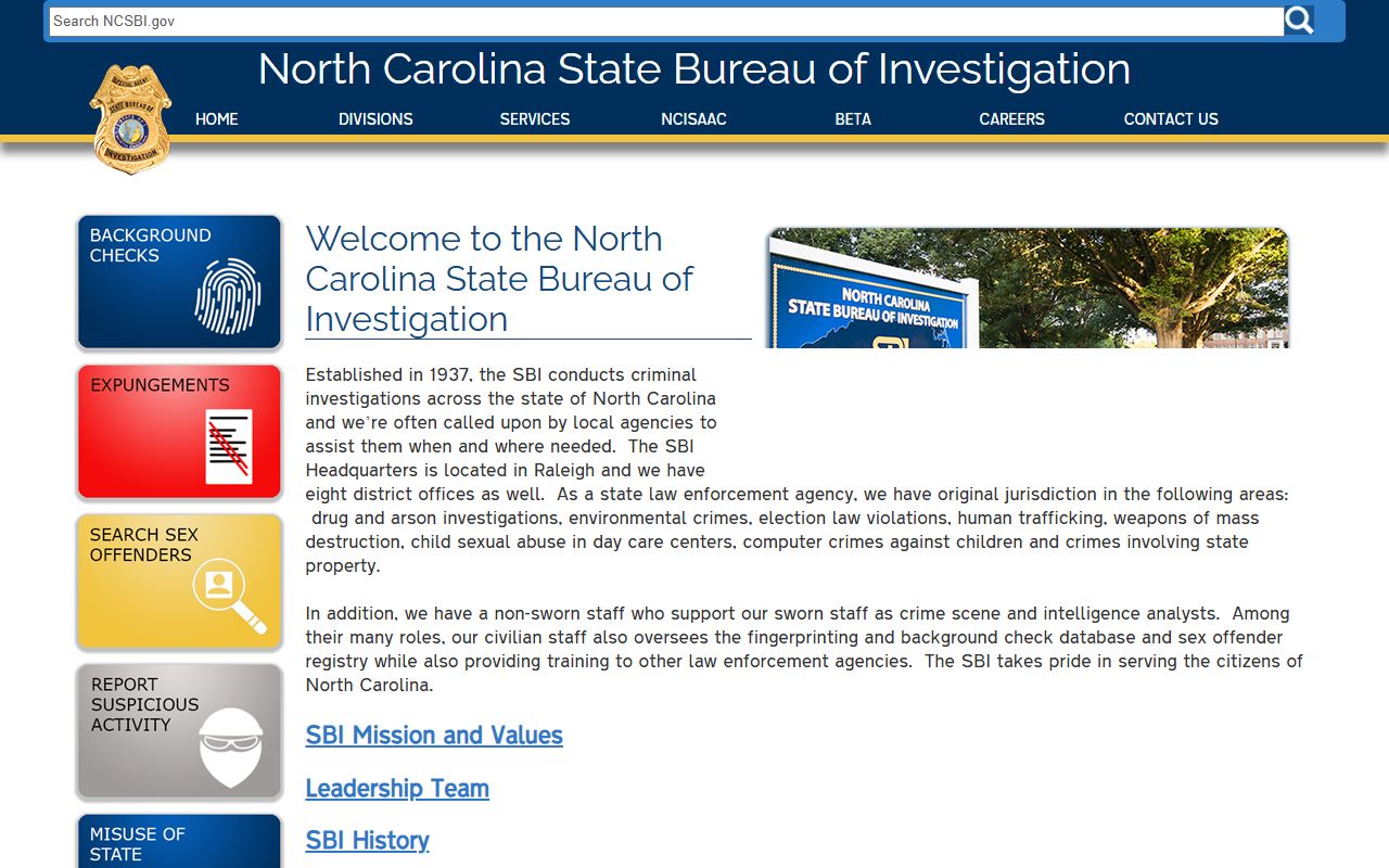 NC State Bureau of Investigation page for North Carolina busted mugshots data